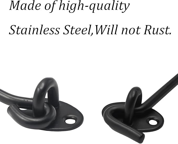 10 Inch Door Hook and Eye Latch, Black Swivel Gate Catch with Mounting Screws for Barn, Shed & Window