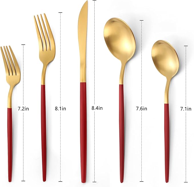 VANVRO Matte Red Gold Silverware Set, 20-Piece Stainless Steel Flatware Set, Satin Finish tableware Cutlery Set, Service for 4, Home and Restaurant, Dishwasher Safe