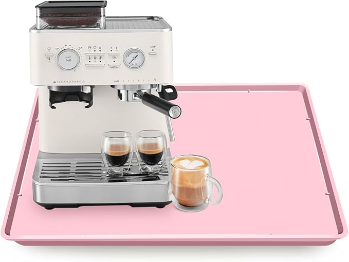 TOHONFOO Silicone Coffee Maker Mat with Lip, 19.7'' x 15'' Heavy Duty Coffee Maker Mat for Countertops, Coffee Tray Fit Under Coffee Machine Appliance Automatic Machines Espresso Accessory, Pink