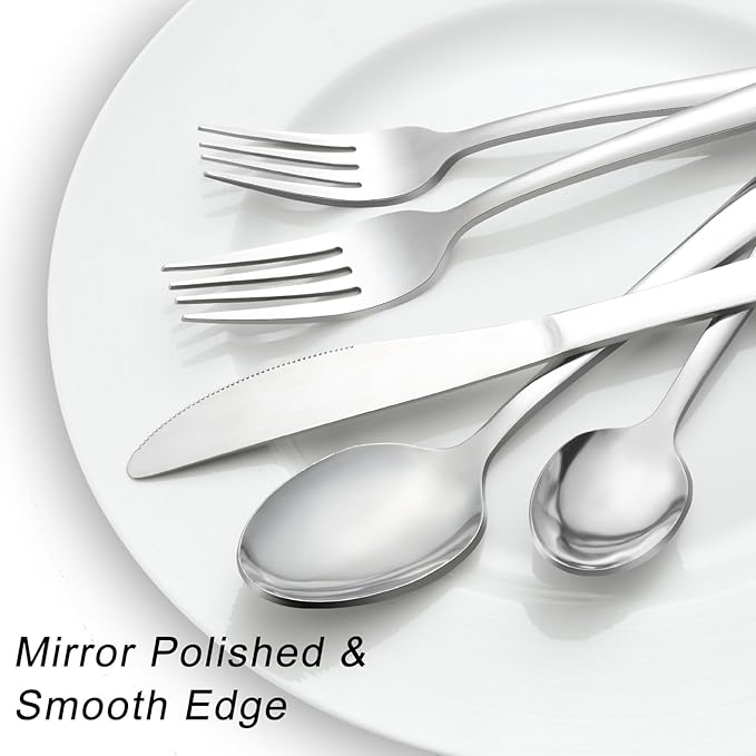 Pleafind 72-Pieces Silverware Set for 12, Flatware Set with Triple Rivet Steak Knives, Stainless Steel Cutlery Set, Include Forks Spoons and Knives Set, Utensil Sets for Home Restaurant