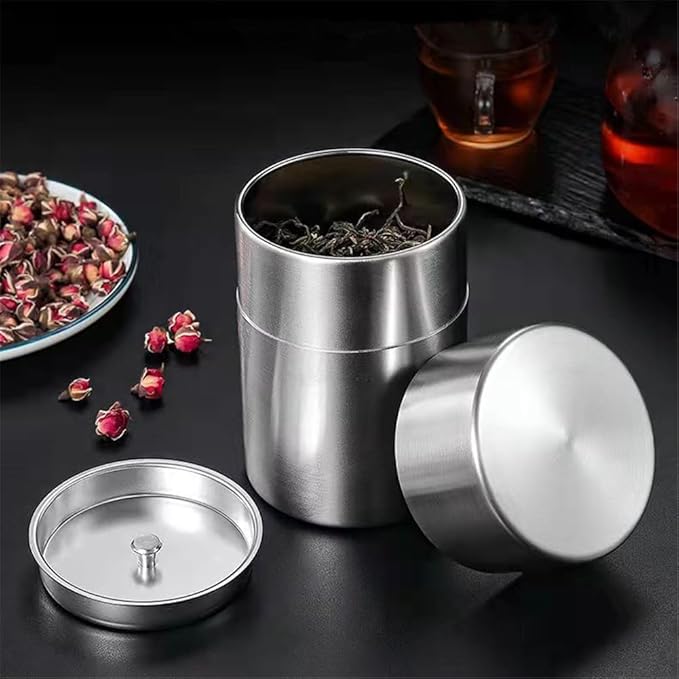 Tyenaza Tea Canister, Stainless Steel Tea Tins, Textured Tea/Coffee/Sugar Canisters, Canister Home Kitchen Canisters for Tea Coffee Sugar Storage(s)