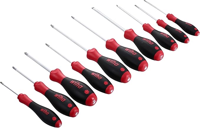 Wiha 30290 SoftFinish Grip ScrewDriver Set, Slotted 3.0-6.5, Phillips Number 0 -2 and Square Number 1-3, 10-Piece Set