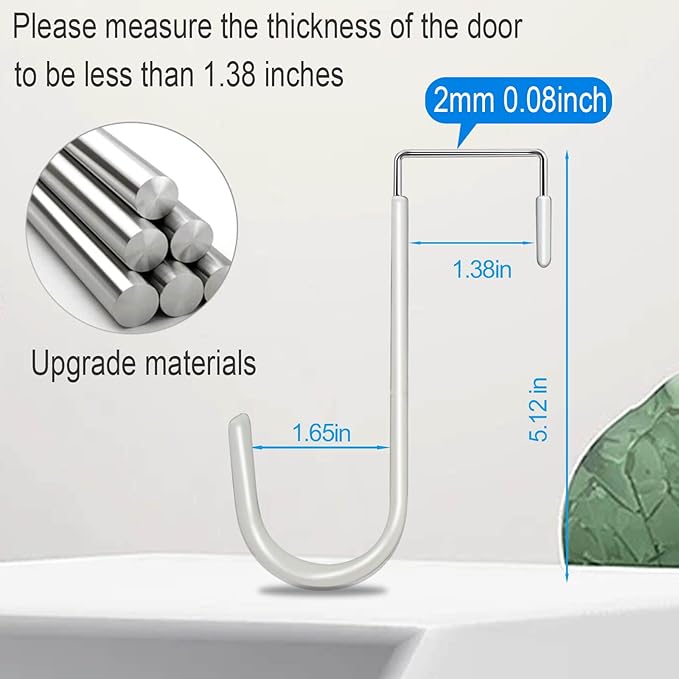 6 Pack Over The Door Hooks, Door Hangers Hooks, Soft Rubber Surface Prevents Scratches, White Door Hooks for Bathroom, Living Room, Kitchen Hanging Clothes, Towels, Shoe Bag, Hats