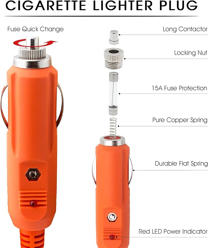 12V/24V Car Charging Cable Compatible with Jackery BLUETTI Anker Portable Power Station 14AWG 15A Heavy Duty Car Charger Cord with Cigarette Lighter Accessories (10 Feet)