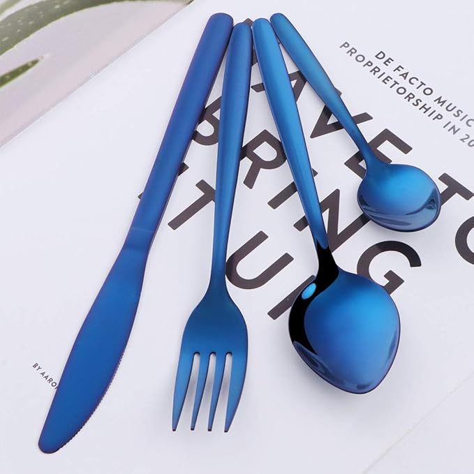 BuyGo Blue Silverware Flatware Set, 16-Piece Light Weight Stainless Steel Eating Utensil Service for 4, Include Knife Fork Spoon, Dishwasher Safe