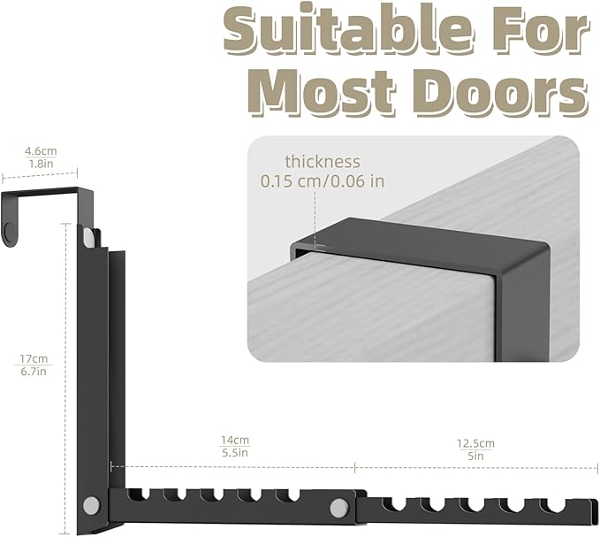 BAKON Over The Door Hooks, Small Space Double Folding Portable Over The Door Drying Rack for Laundry, Bathroom, Bedroom, Travel Storage and Drying (1Pack,Black)