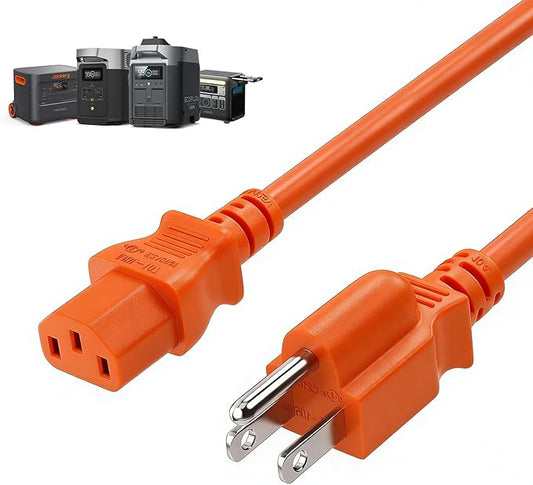 Heavy-Duty Power Station Charging Cable, 14AWG Fast Charger Cable for Jackery Explorer 2000/1500/1000 Pro,Ecoflow Delta/River Series,Bluetti EB3A;Anker 757/767, 125V 15A AC Power Cord Orange(6FT)