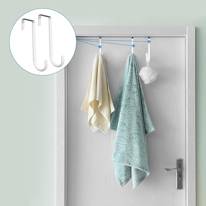 Over The Door Hooks, 2 Pack Hangers Hooks with Rubber Prevent Scratches Heavy Duty Organizer for Living Room, Bathroom, Bedroom, Kitchen Hanging Clothes, Towels, Hats, Coats