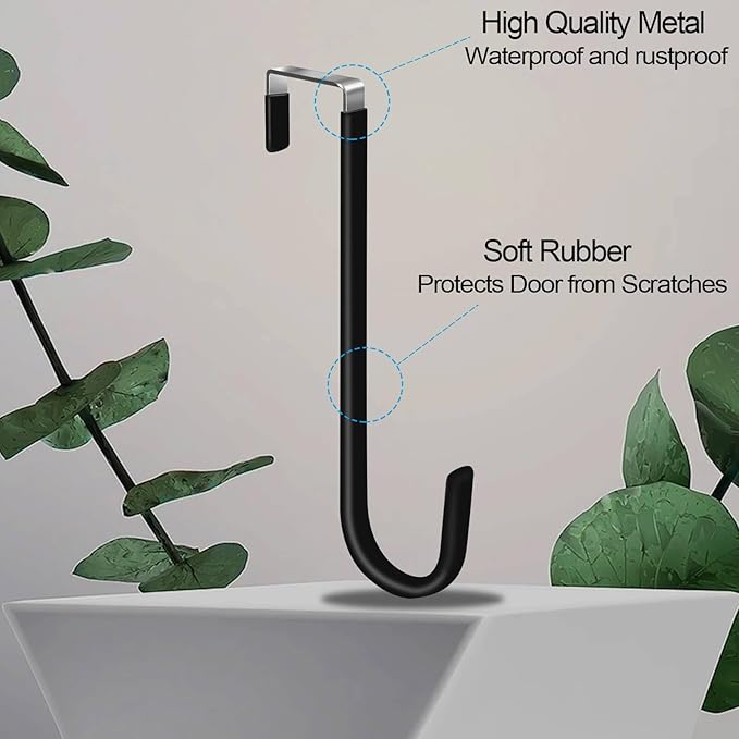 4 Pack Over The Door Hooks, Large Door Hanger Hook, Soft Rubber Surface Prevents Scratches, Door Hook for Bathroom, Living Room, Kitchen Hanging Clothes, Towels, Shoe Bag, Hat(Black)