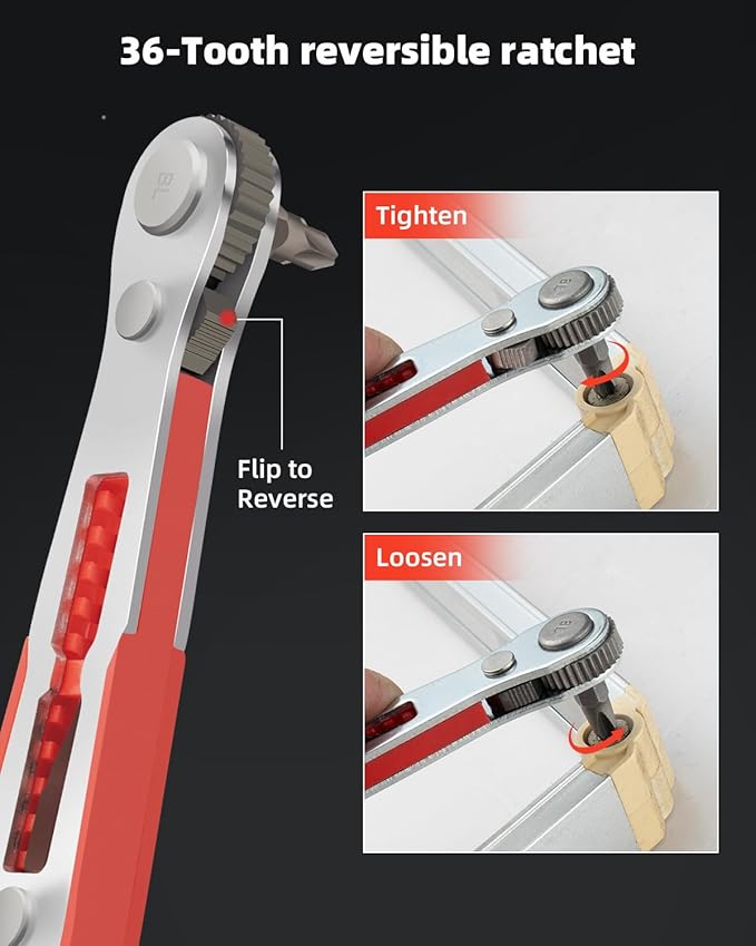 ROTATION 16pc Bit Set with 1/4 Mini Ratchet Offset Right Angle Screwdriver, Reversible Drive Handle, EDC Tool for Tight Spaces Automotive, Electronics & DIY Repair