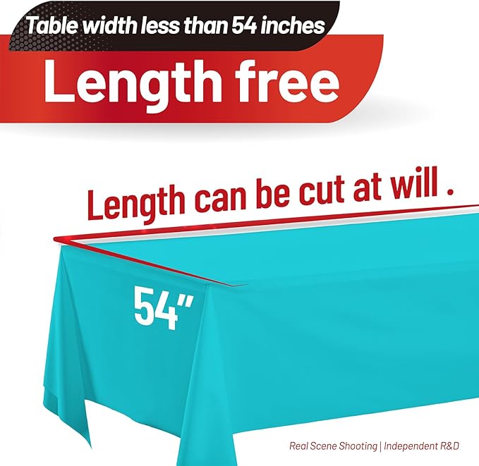 Plastic Table Cloth, 310 Ft X 54 In Disposable Tablecloth Light Blue Tablecloth Premium PEVA Plastic Table Cloth Disposable with Any Cut Sliding Cutters for Picnics, Parties, Birthdays, Festivals