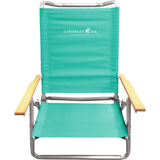 CARIBBEAN JOE Folding Beach Chair 5 Position Lightweight and Portable Reclining Outdoor Camping Chair with Wooden Armrests and Carry Strap Teal