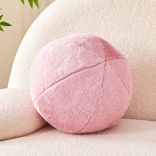 Uvvyui Dusty Pink Ball Pillow Cute Mini Round Throw Pillow Faux Rabbit Fur Room Decorative Throw Pillow Ball Shaped Pillow Plush Cushion for Couch Sofa Bedroom
