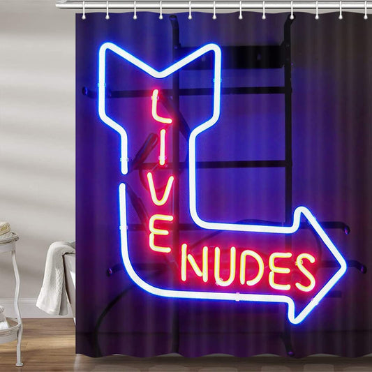 Unique Funny Shower Curtain for Bathroom Fun Neon Signs Live Nudes Fabric Shower Curtains Set Cool Design Restroom Decor Accessories Hooks Included 72X75inches