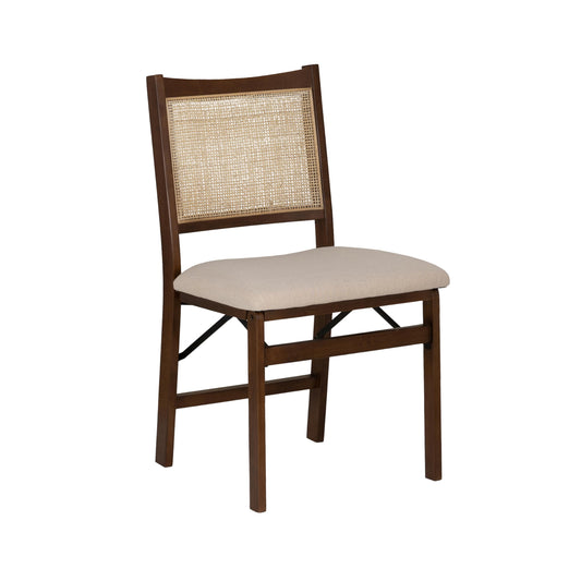 Powell Kasi Brown and Natural Rattan Cane Fully Assembled Foldable Wooden Dining Side Chair