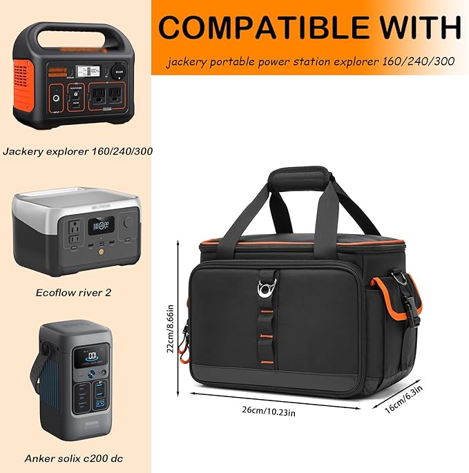 Travel Carrying Case for Jackery Explorer 300/240/160, Solar Generator Bag for Jackery & Accessories, Portable Power Station Case with Waterproof Bottom, Shoulder Strap & Pocket, Multi-Size
