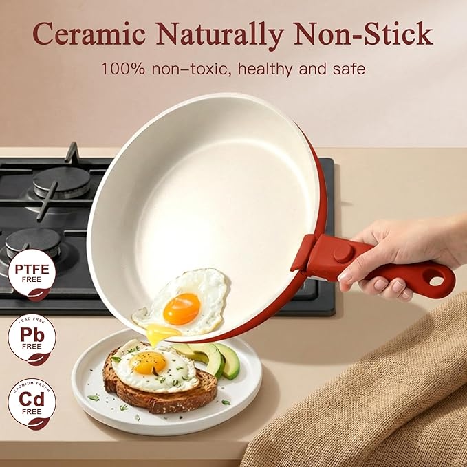 GIPP 11PCS Ceramic Pots and Pans Set Non Stick, Nonstick Cookware Set Detachable Handle, Red Black Gradien Pots and Pans Induction Kitchen Cooking Sets, RV Cookware Sets for All Stoves
