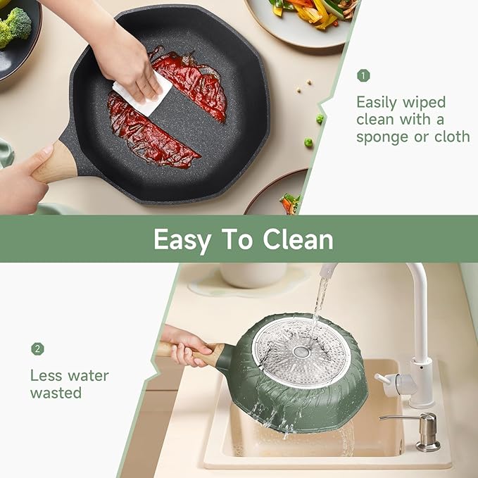 RealCool Pots and Pans Set Non Stick, 8 Pieces Induction Cookware, Octagon Nonstick Kitchen Cookware Sets with Frying Pans/Casserole/Saucepan(PFOS, PFOA Free)