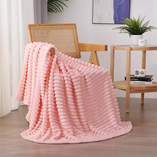 Valentines Day Decorations Light Pink Fleece Throw Blanket 50”×60” for Couch Sofa Bed,Super Soft Cozy Plush Microfiber Flannel Blanket with Stripes Design Lightweight for Adults,Woman,Girls
