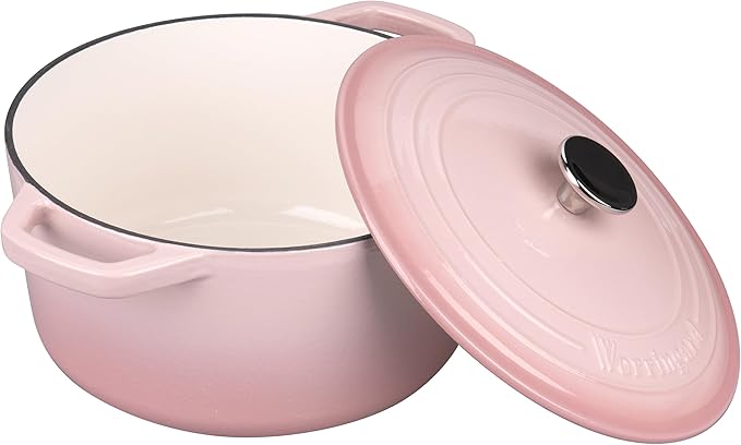 VORRINGARD Enameled Cast Iron Dutch Oven Pot with Lid, for Bread Baking, Round Bread Oven- include Sourdough Bread Baking Supplies set, 4.5QT, Pink