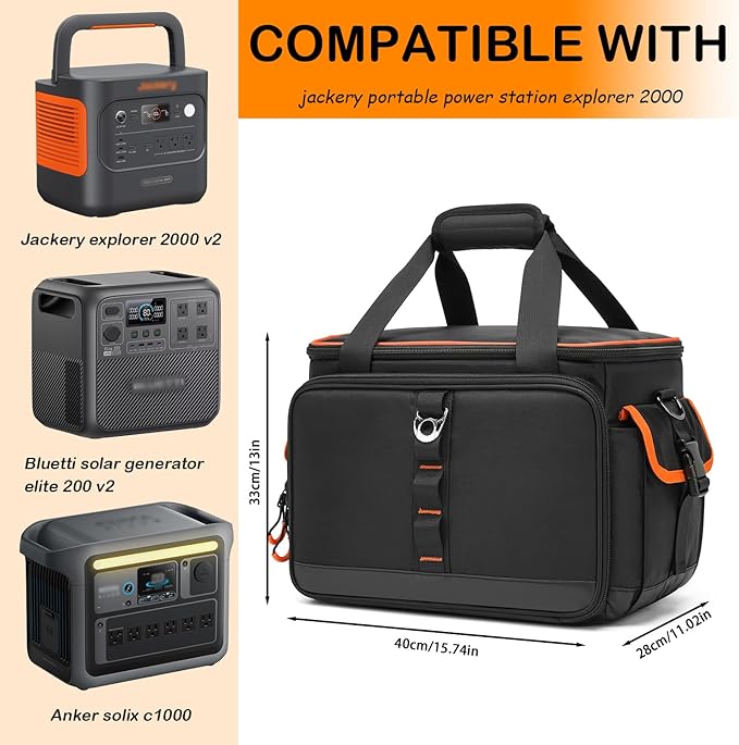 Travel Carrying Case Fits Jackery Explorer 1500/2000 v2, Solar Generator Case for Jackery & Accessories, Portable Power Station Bag with Waterproof Bottom, Strap & Pockets, Multiple Size