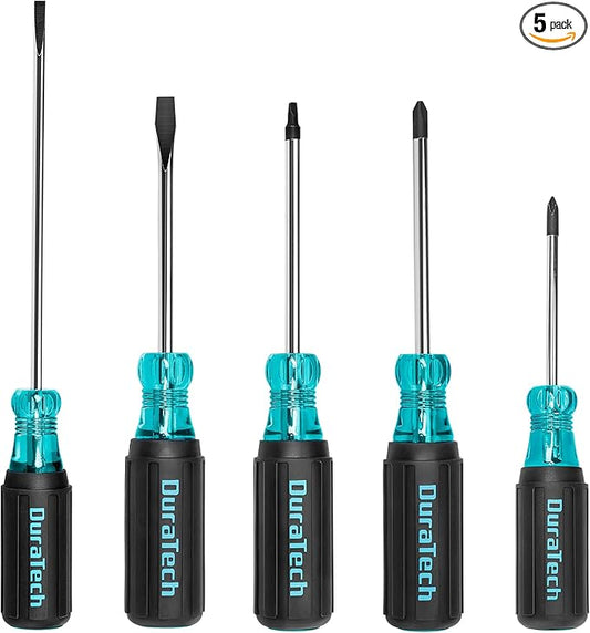DURATECH 5 PCS S2 Steel Screwdriver Set, Professional Screwdrivers with Non-Slip Grip & Marked Specifications, 2 Phillips 2 Flathead and 1 Square Head Screw Driver, for Home and Industrial Use