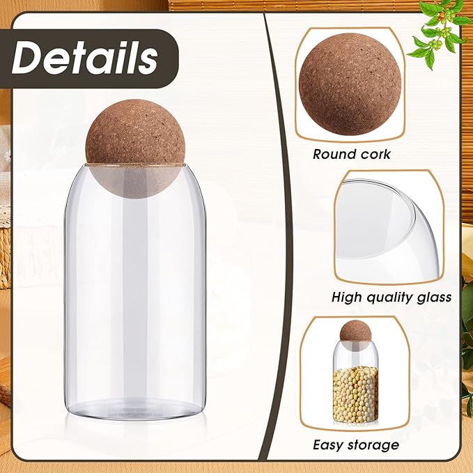 Suclain 6 Pcs Glass Jars with Cork Ball Lid Farmhouse Kitchen Canisters Coffee Bar Countertop Container Rustic Storage Jars for Bean Nut Sugar Coffee Tea Organizer Housewarming Gift (25 oz)
