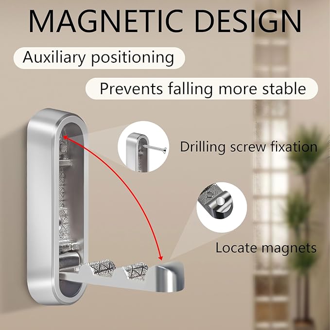 2PCS Foldable Wall Hooks, Heavy Duty Zinc Alloy Folding Wall Hooks,Folding Coat Hooks, Flip Down Hook for Hanging Coats, Bags, Hats, Cooking Utensil, Bathrobes, Keys (Silver)