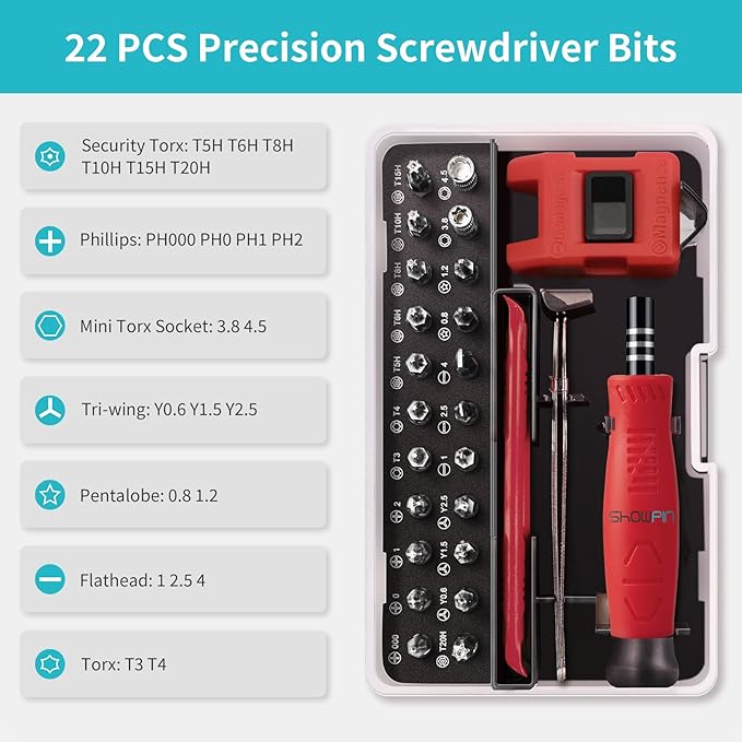 Showpin Mini Screwdriver Set for Computer PC Laptop Macbook Electronics Repair, 35PCS Small Precision Tool Kit with Torx T5 T6 T8 for Beginner IT DIY