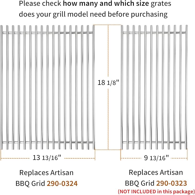 290-0324 Grill Grate for Artisan 304 Stainless Steel BBQ Cooking Grid Replacement Part for Artisan 36 26 42 Inch BBQ Grill ARTP AAEP Art ART2 AAE, 18 1/8" x 13 13/16", 1 Pack