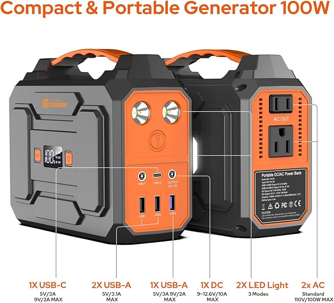 Portable Solar Generator with Panel, 300W Portable Power Station with Foldable Solar Panel 40W, 110V AC Outlet 100W Camping Solar Power Bank Lithium Battery Pack for Home Use RV Outdoor Power Outage