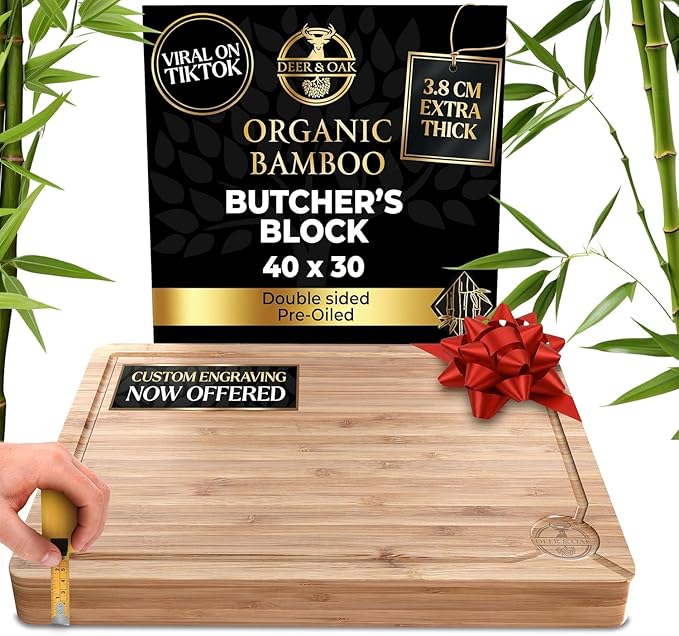 Deer & Oak Premium Solid Wood Cutting Board (15.8 X 11.8 X 1.5 inches) - Extra Thick - Brown with Black Accents - Chopping Board