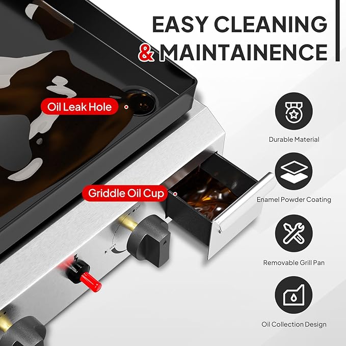 Bonnlo 2 Burner Portable Propane Griddle with Lid, 20000BTU Tabletop Flat Gas Grill with Ignition and Oil Collector, Camping Griddle for Outdoor Cooking Patio Backyard Sandbeach BBQ Party