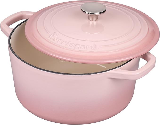 VORRINGARD Enameled Cast Iron Dutch Oven Pot with Lid, for Bread Baking, Round Bread Oven- include Sourdough Bread Baking Supplies set, 4.5QT, Pink