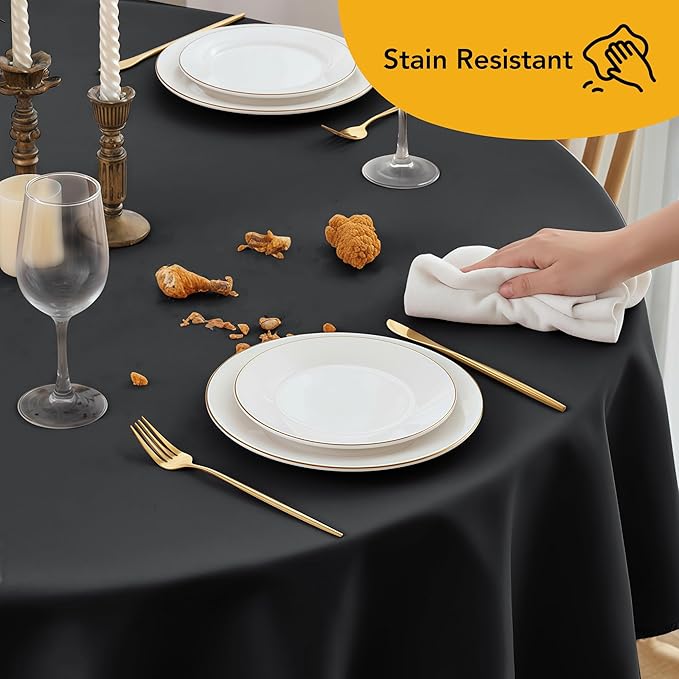 6-Pack Black Round Tablecloths, 132 Inches, Stain-Resistant Polyester for 6-8 Ft Round Tables - Washable Table Covers for Weddings, Banquets, Birthday Parties, Events