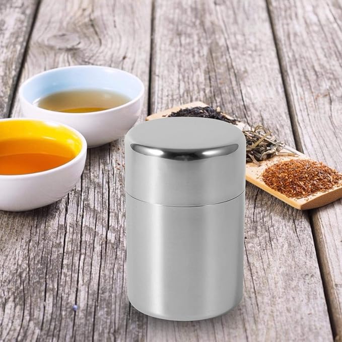 Tyenaza Tea Canister, Stainless Steel Tea Tins, Textured Tea/Coffee/Sugar Canisters, Canister Home Kitchen Canisters for Tea Coffee Sugar Storage(s)