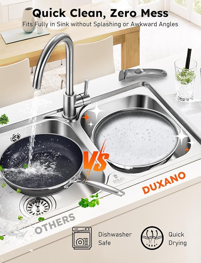 Pro DUXANO Ceramic Pots and Pans Set & 2026 Upgraded Hybrid 3-Ply Stainless Steel Frypan, 2X Non Stick, High Heat Sear, PFAS PTFE PFOA Free Non Toxic Induction Cookware,Removable Handle,Oven Safe,12PC
