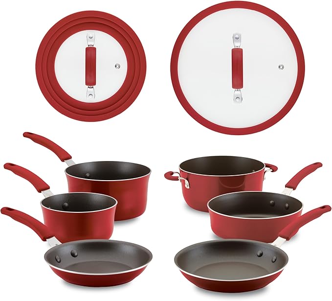 Rachael Ray Cook + Create Nonstick Cookware/Pots and Pan Set, 10 Piece, Red