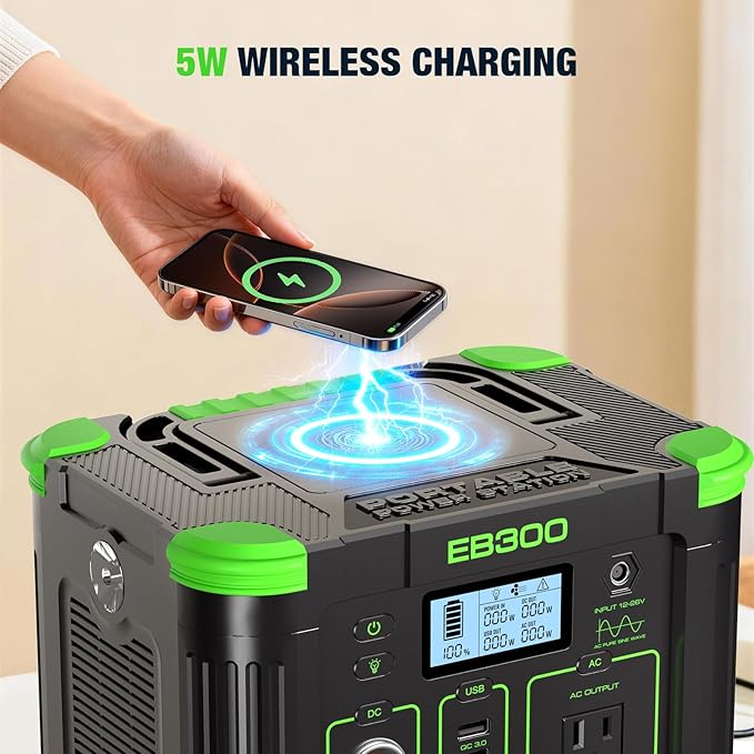 Portable Power Station 300W, GRECELL 288Wh Solar Generator with 60W USB-C PD Output, 110V Pure Sine Wave AC Outlet Backup Lithium Battery for Outdoors Camping Travel Home Blackout