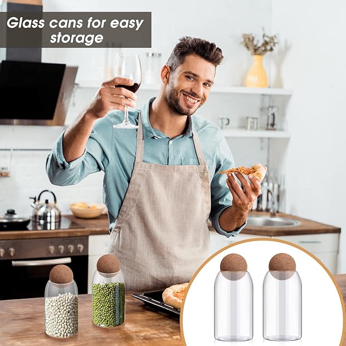 Suclain 6 Pcs Glass Jars with Cork Ball Lid Farmhouse Kitchen Canisters Coffee Bar Countertop Container Rustic Storage Jars for Bean Nut Sugar Coffee Tea Organizer Housewarming Gift (25 oz)