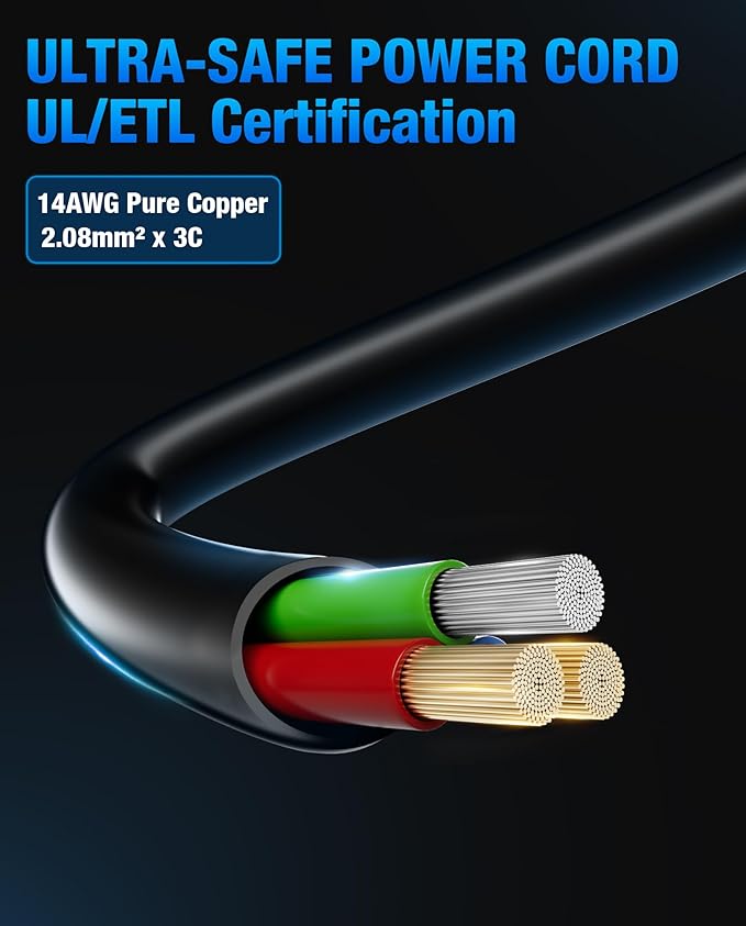 Heavy-Duty Power Station Charging Cable, 14AWG Fast Charger Cable for Jackery Explorer 2000/1500/1000 Pro,Ecoflow Delta/River Series,Bluetti EB3A;Anker 757/767, 125V 15A Universal AC Power Cord(10FT)