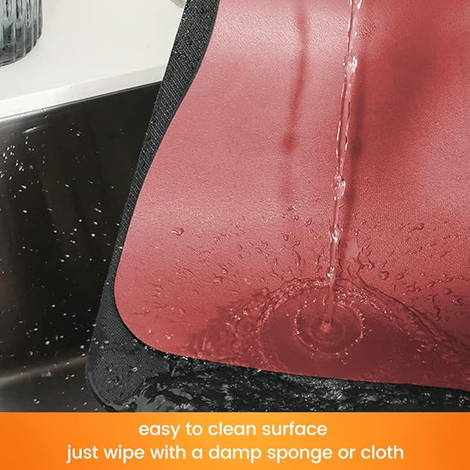 Mimore Red Coffee Bar Mat - 12x19 Inch Absorbent, Hides Stains, Rubber Backed - Countertop Dish Drying Mat for Coffee Maker, Espresso Machine