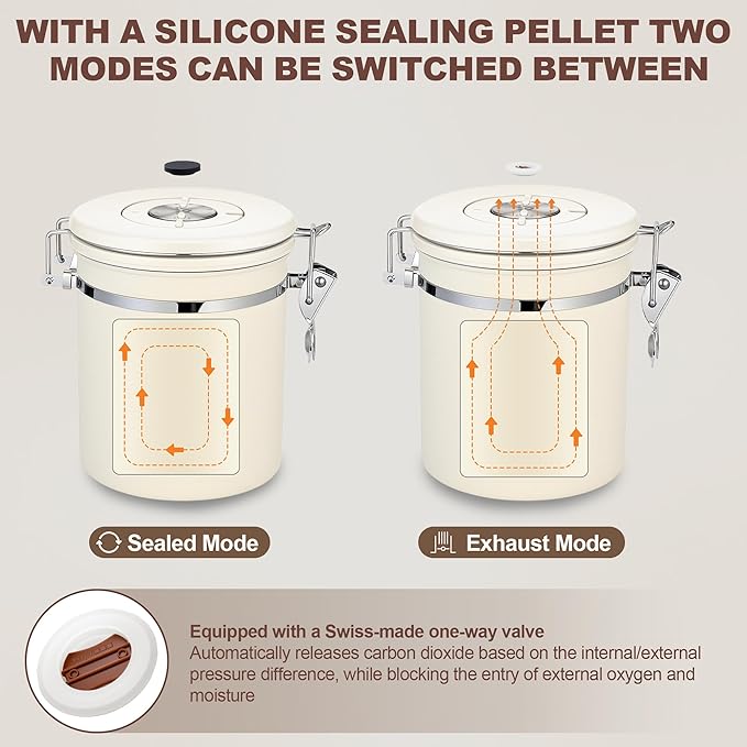 ShanSon Coffee Canister Airtight Coffee Container Stainless Steel Coffee Bean Storage Container with Scoop Coffee Canister for Beans Grounds Sugar Flour Tea Cereal,16OZ,Beige