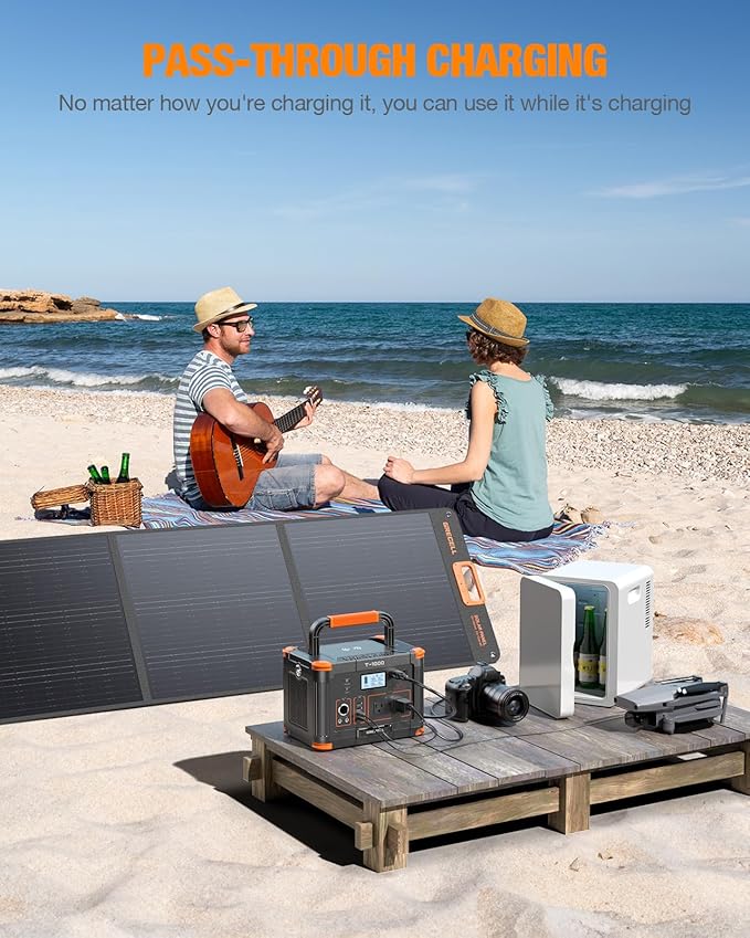 GRECELL 999Wh Solar Generator 1000W, Portable Power Station with 60W USB-C PD Output, 110V Pure Sine Wave AC Outlet Backup Lithium Battery for Outdoors Camping Travel Hunting Home (Peak 2000W)
