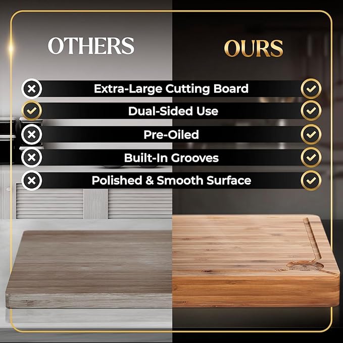 Deer & Oak Premium Solid Wood Cutting Board (15.8 X 11.8 X 1.5 inches) - Extra Thick - Brown with Black Accents - Chopping Board