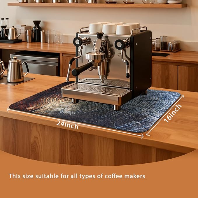Coffee Mat 24x16 Inch, Wood Grain Coffee Drying Mat, Absorbent Hide Stain Rubber Backed Dish Drying Mat for Kitchen Counter, Bar Mats for Countertops,Under Coffee Bar Maker Machine Pot Espresso Staion