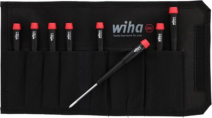 Wiha 26199 Slotted and Phillips Screwdriver Set in Rugged Canvas Pouch, 8 Piece