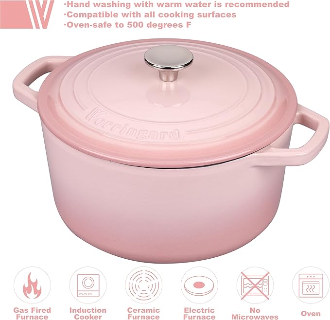 VORRINGARD Enameled Cast Iron Dutch Oven Pot with Lid, for Bread Baking, Round Bread Oven- include Sourdough Bread Baking Supplies set, 4.5QT, Pink