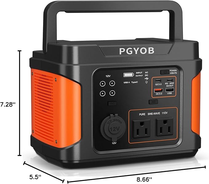 PGYOB 400W Portable Power Station, 296Wh Outdoor Solar Generator Backup Ternary Battery Pure Sine Wave Power Pack with AC/DC Outlet, PD 65W USB-C Outlet for Home, Camping, RV, Blackout, CPAP