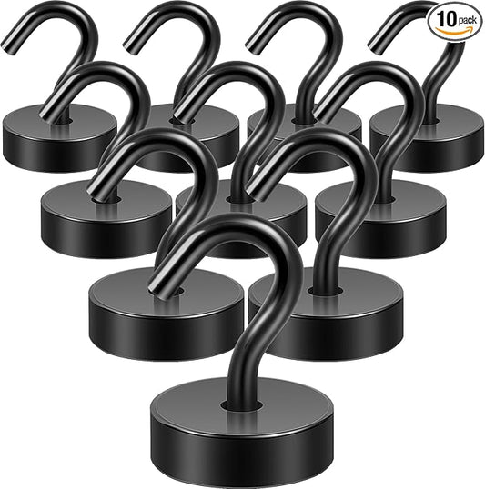 Neosmuk Magnetic Hooks, Cruise Ship Essentials, 40lb+ Heavy Duty Magnetic Hooks for Cruise Cabins, Refrigerator, Grill, Hanging, and Travel | Extra Strong Must-Haves Magnet Hook,Black,Pack of 10